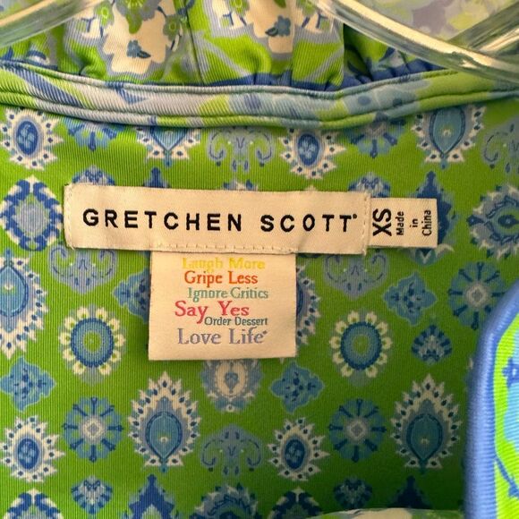 Gretchen Scott Ruffle Neck Dress in Magic Carpet Green Blue Floral Size XS - Picture 4 of 6